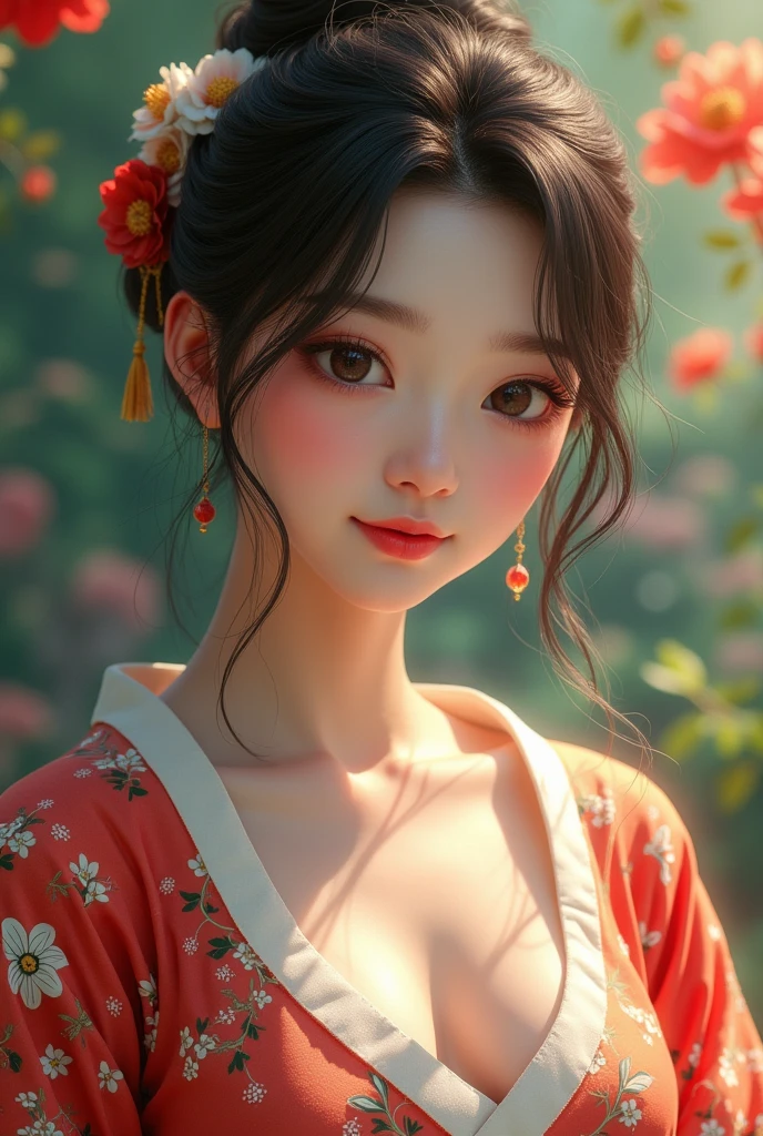 (masterpiece,Highest quality:1.4),(8k,RAW Photos,Photorealistic:1.4),Ultra-high resolution, ,(Glowing Skin:1.4),Detailed肌,Detailed顔,Detailed目,(Beautiful and shining eyes:1.2),Symmetrical eyes,Detailed耳,One person,Natural Makeup,(((Japanese Idols))),(Japanese Face),Detailed背景,Vivid background,、garden、Beautiful and shiny hair,,((Average teenage breasts)),A beautiful woman,(Detailed Live-action Kaguya Princess、Kimono from the Kamakura Period、The Tale of the Bamboo Cutter),,((Sharp Face)),Natural light,,(Very detailed ,Trend design for 2024,online shopping,LUMINE® Market,),Cleavage,Upper Body,,(Detailed,Location was great.),Realistic Humans,、Sexy Style