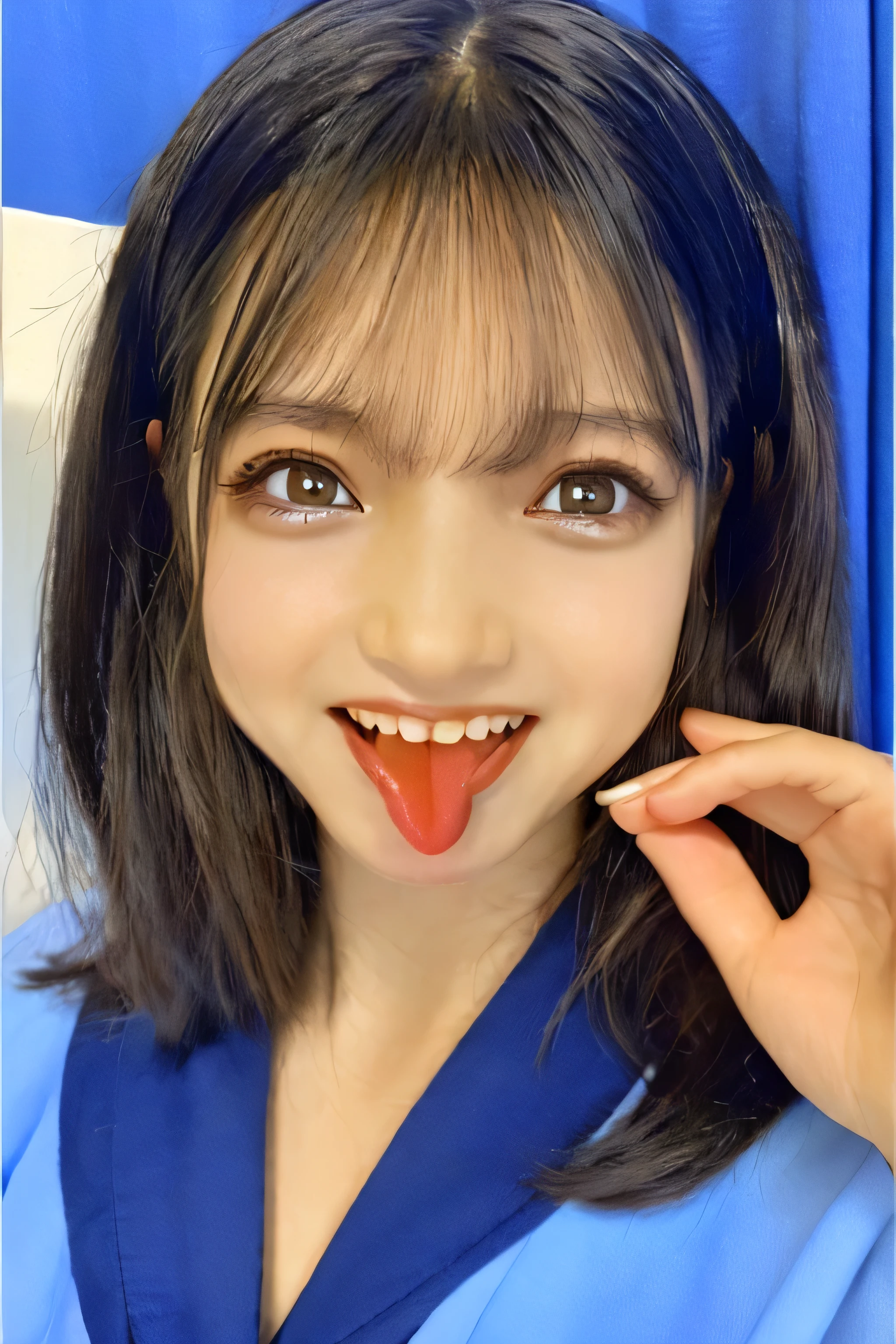 (Highest Resolution, clear_Image 1.2) 、(Beautiful girl with golden ratio face)、()、(Very lively eyes、wolf eyes 1.2)、wonderful, Tabletop, Attention to detail, Lip gloss、(((Twin-tailed rabbit style)))、Very beautiful girl、 alone, Beautiful like a model、(Long sleeve sailor suit、Very fine pleated scarf, Beautiful and exquisite, Attention to detail nose,((((Licking tongue)))、Top quality photo masterpiece、Incredible photo realism、Surrealist female portraits by David Hockney and Alphonse Mucha,(((Looking into the camera)))、((((Serious Eyes)))、(((Add highlights to the eyes)))、(((Looking into the camera)))、幸せそうにsmile,Perfect Makeup,smile,()、(Very lively eyes、wolf eyes 1.2)、