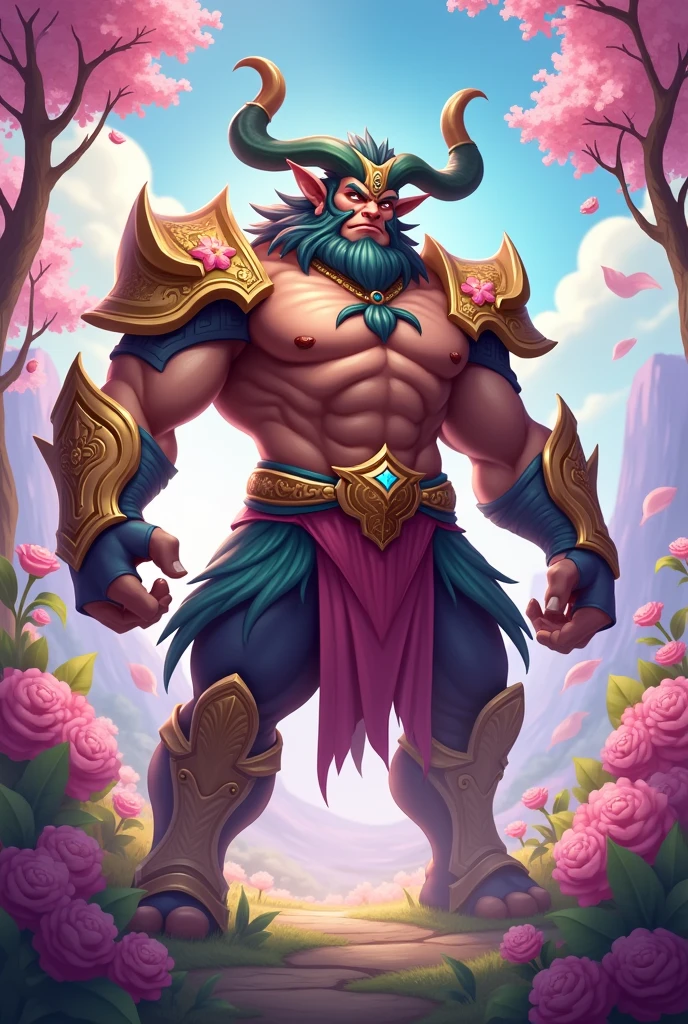Hylos (Mobile Legends character),  flowery and colorful landscape with many pink tones