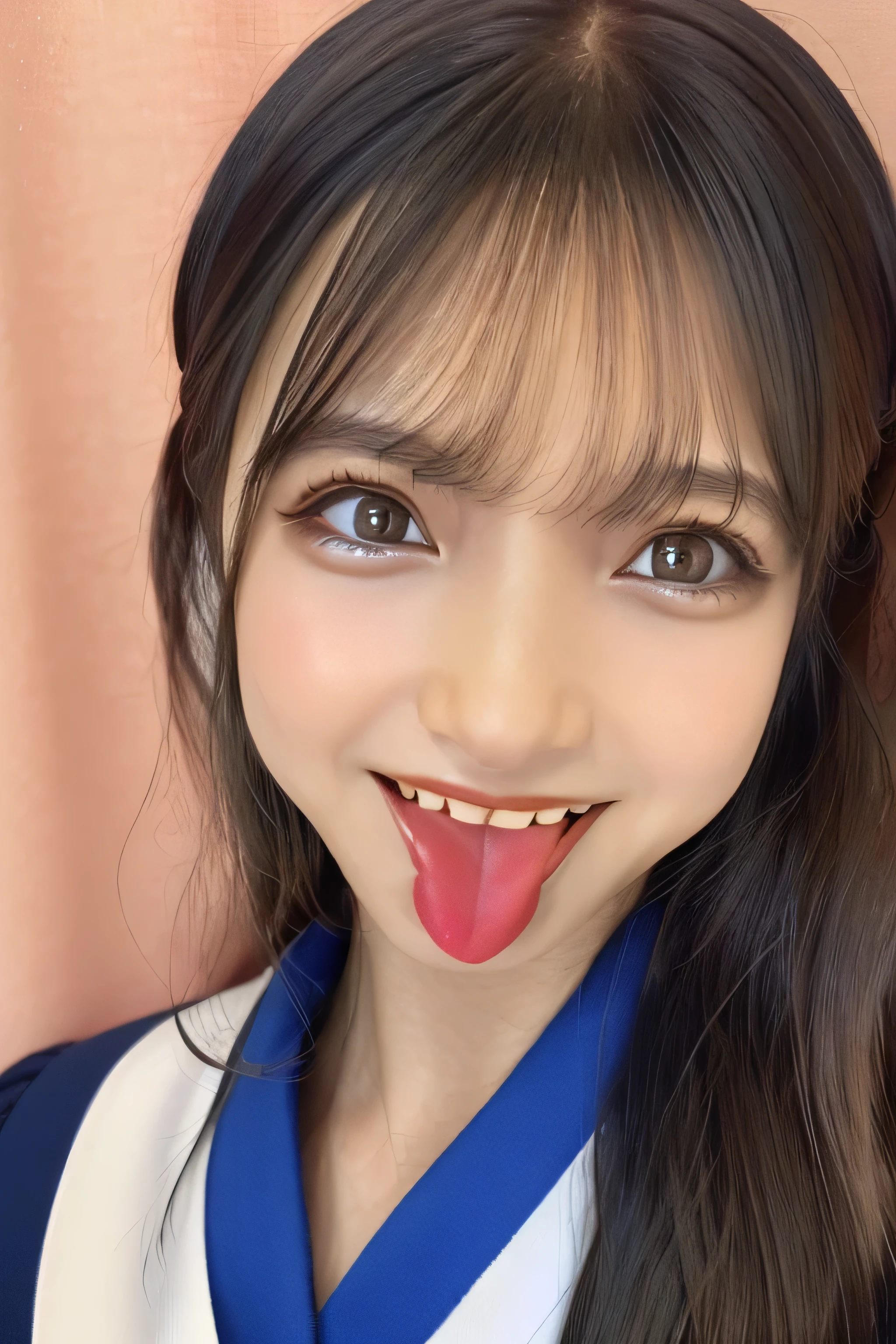 (Highest Resolution, clear_Image 1.2) 、(Beautiful girl with golden ratio face)、()、(Very lively eyes、wolf eyes 1.2)、wonderful, Tabletop, Attention to detail, Lip gloss、(((Twin-tailed rabbit style)))、Very beautiful girl、 alone, Beautiful like a model、(Long sleeve sailor suit、Very fine pleated scarf, Beautiful and exquisite, Attention to detail nose,((((Licking tongue)))、Top quality photo masterpiece、Incredible photo realism、Surrealist female portraits by David Hockney and Alphonse Mucha,(((Looking into the camera)))、((((Serious Eyes)))、(((Add highlights to the eyes)))、(((Looking into the camera)))、幸せそうにsmile,Perfect Makeup,smile,()、(Very lively eyes、wolf eyes 1.2)、