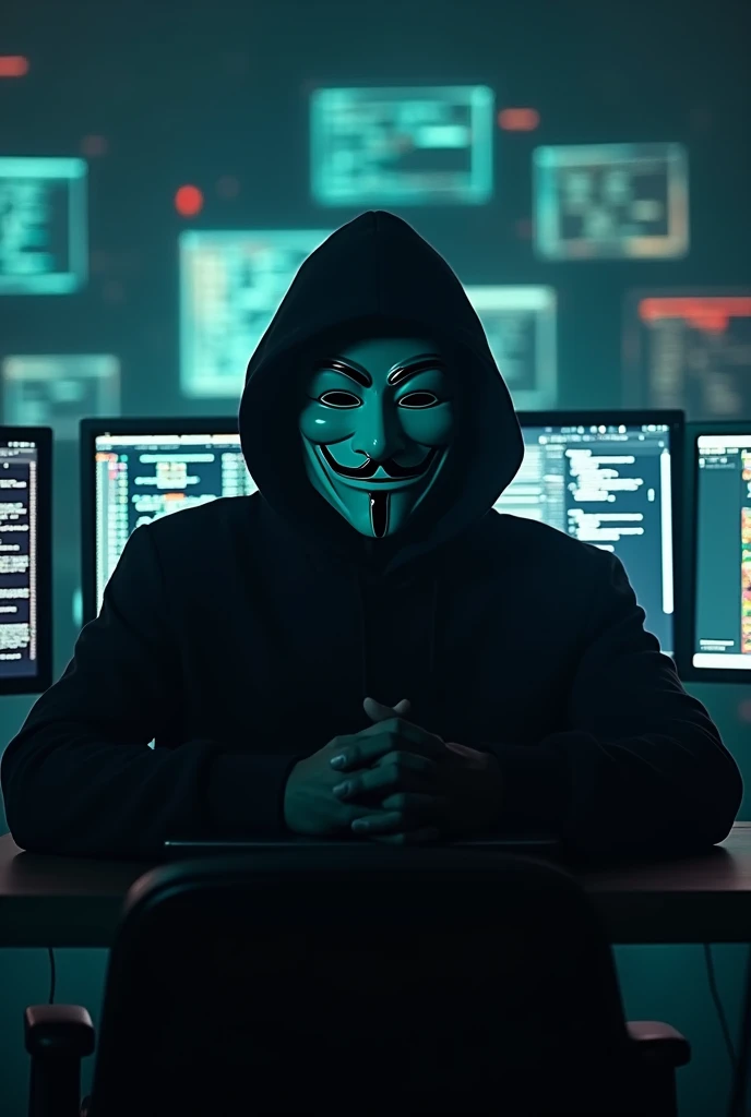 Scene 1: Mysterious Introduction (0-3 seconds)
Visual: The video begins with a close-up of the hacker's mask (Anonymous mask) in a dimly lit room. The mask is illuminated by the glow of the computer screens.
Sound: Intense, suspenseful music starts playing softly.
Text Overlay: "In the heart of the digital underworld..."
Scene 2: The Hacker's Presence (4-8 seconds)
Visual: The camera zooms out to reveal the hacker sitting in front of multiple monitors, facing the camera directly. The room is dark, with only the glow of the screens illuminating the scene.
Sound: The music intensifies slightly.
Text Overlay: "A lone figure emerges..."
Scene 3: Dramatic Interaction (9-15 seconds)
Visual: The hacker slowly raises a hand and points directly at the camera. The background screens display scrolling code and cryptic messages.
Sound: A heartbeat sound effect begins, adding to the tension.
Text Overlay: "We are Anonymous. We are legion..."
Scene 4: Power Display (16-20 seconds)
Visual: The hacker types a few keys on the keyboard, and the central monitor behind them flashes with the message "Access Granted" in bold letters.
Effect: Quick cutaways to the screens showing successful hacks, encrypted messages, and digital graphics.
Text Overlay: "Expect us."
Scene 5: Call to Action (21-25 seconds)
Visual: The camera focuses back on the hacker's mask. The hacker leans in slightly, making the moment more personal and intense.
Text Overlay: "Join the revolution. Follow for more."
Ending (26-30 seconds)
Visual: Fade out to a dark screen with the hacker's logo or username displayed prominently.
Sound: The music fades out with an echoing effect.
