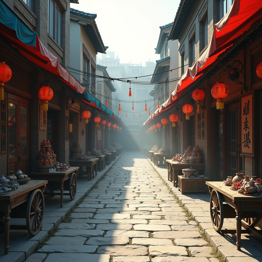 best quality,masterpiece,Ultra-high resolution,(photoactual:1.4)Ancient Chinese street markets，Empty and unoccupied