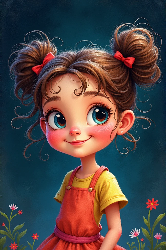 Girl cartoon image with colour pencil in dark background