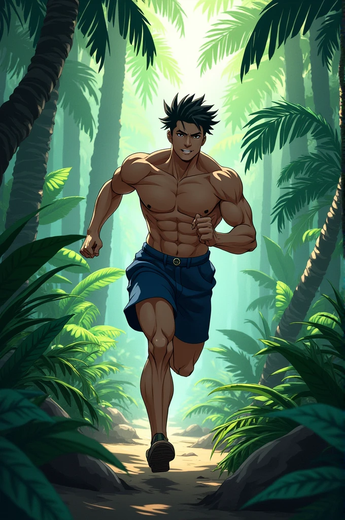 A man running in jungle anime type photo