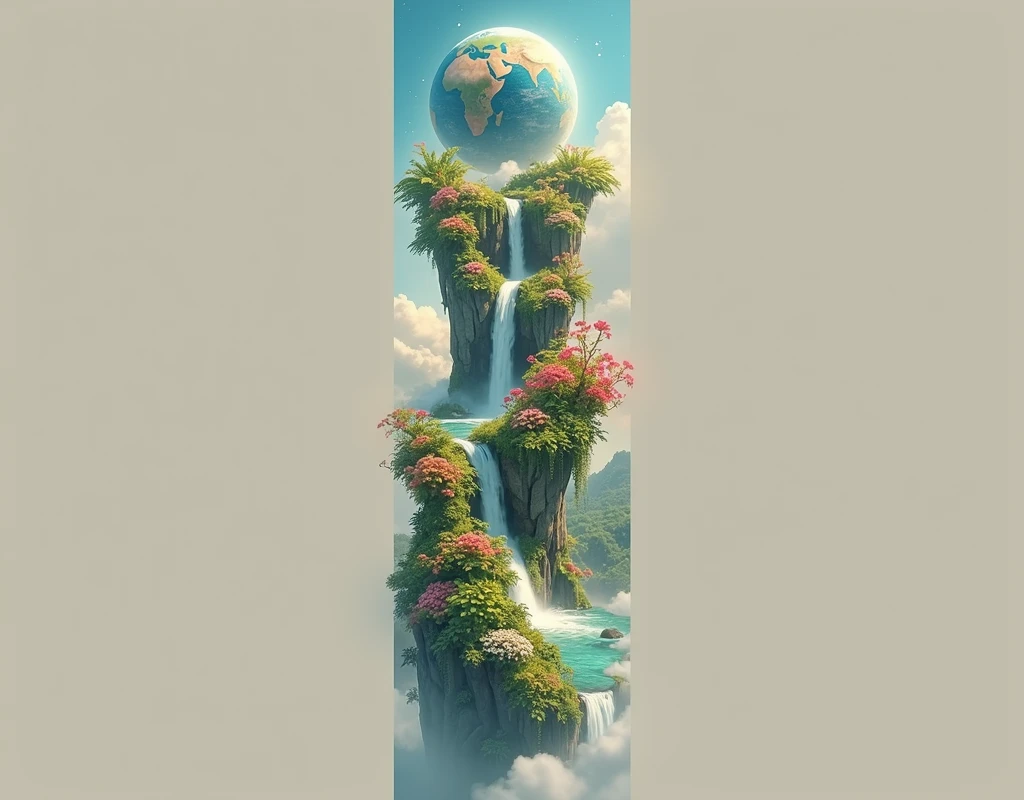 Hyper realistic 8k, ultra detailed, (Best Quality digital illustration Masterpiece of planet Earth in outer space), ((No Man)) (Beautiful planet Earth Illustration), (vivid Green nature and vegetation), (flowering plants), ((waterfall)), (Bright Stars), (Hyperdetail, Dynamic Camera), (Wide Angle), (Celestial Lighting), (Vivid Colors and Saturation), (trending on artstation,