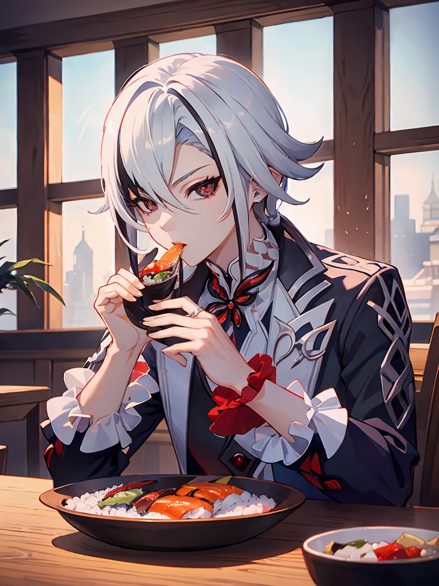 arlecchino \(genshin impact\) Eating sushi