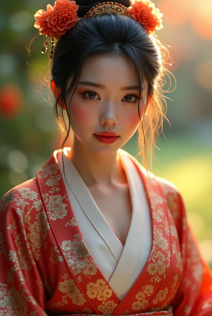 (masterpiece,Highest quality:1.4),(8k,RAW Photos,Photorealistic:1.4),Ultra-high resolution, ,(Glowing Skin:1.4),Detailed肌,Detailed顔,Detailed目,(Beautiful and shining eyes:1.2),Symmetrical eyes,Detailed耳,One person,Natural Makeup,(((Japanese Idols))),(Japanese Face),Detailed背景,Vivid background,、garden、Beautiful and shiny hair,,((Average age breasts)),A beautiful woman,(Detailed 、Kimono from the Heian Period、The Tale of the Bamboo Cutter),,((Sharp Face)),Natural light,,(Very detailed ,Trend design for 2024,online shopping,LUMINE® Market,),Cleavage,Upper Body,,(Detailed,Location was great.),Realistic Humans,、Sexy Style