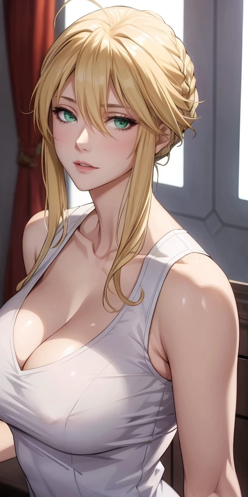 Elegant mature female, Artoria Pendragon, blonde, green eyes, soft light, high quality cg