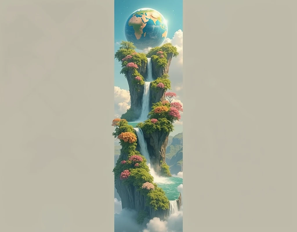 Hyper realistic 8k, ultra detailed, (Best Quality digital illustration Masterpiece of planet Earth in outer space), ((No Man)) (Beautiful planet Earth Illustration), (vivid Green nature and vegetation), (flowering plants), ((waterfall)), (Bright Stars), (Hyperdetail, Dynamic Camera), (Wide Angle), (Celestial Lighting), (Vivid Colors and Saturation), (trending on artstation,