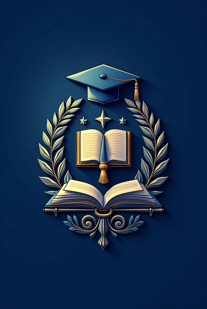 I need a coat of arms for a school with the name Colégio Estadual Milton Santos, inspired by Harvard, in blue color with books, leaves and graduation caps
