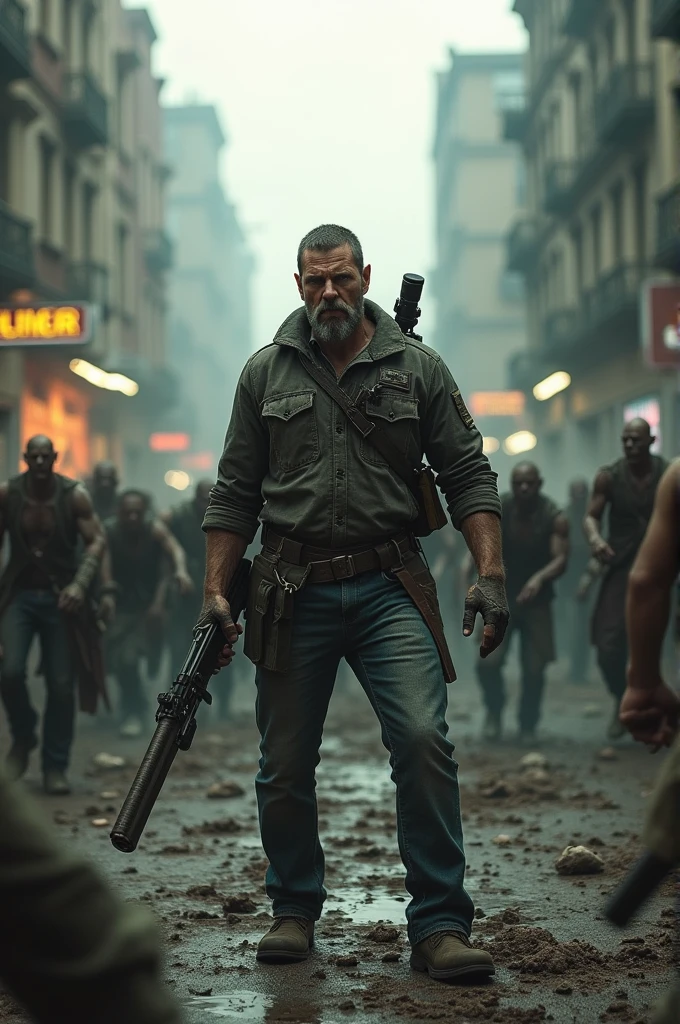 Man fighting zombies