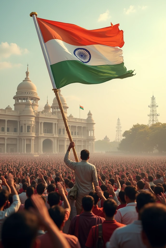 100000 of people salute in single flag and flag was fly in top of the tamilnadu polytical party flag colour is tvk