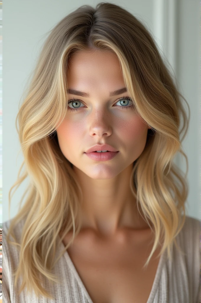 Generate a real photo of a blonde woman, similar to Taylor Swift