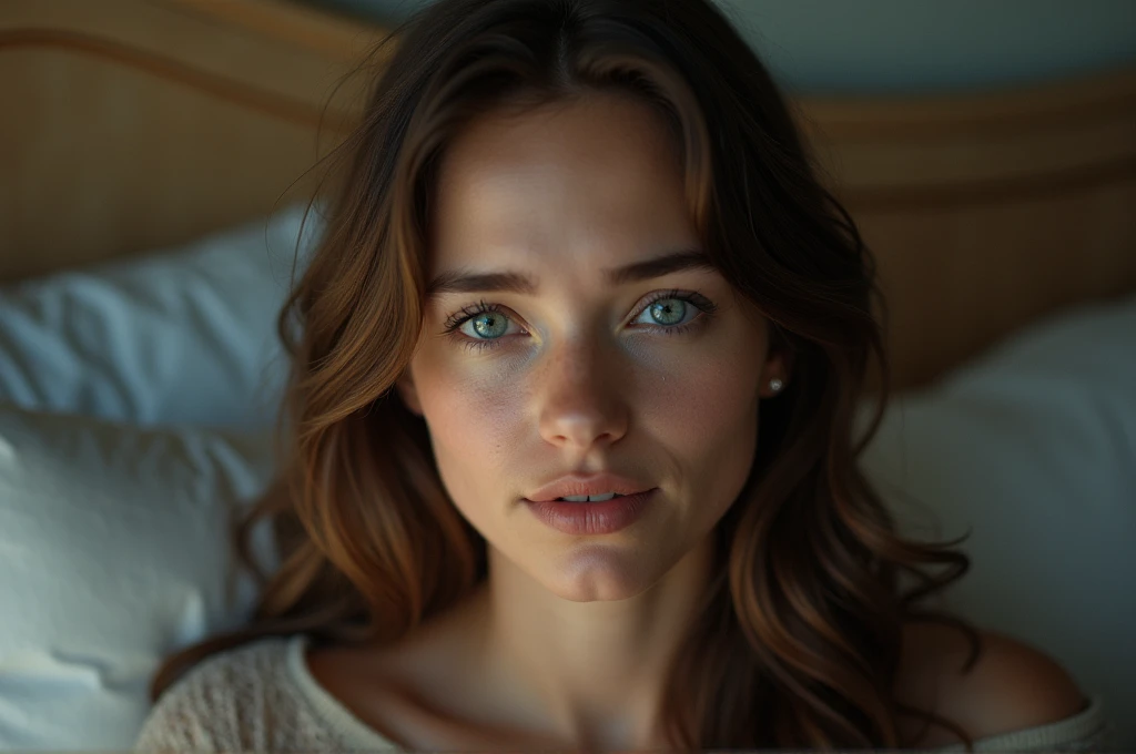 brunette girl, green eyes