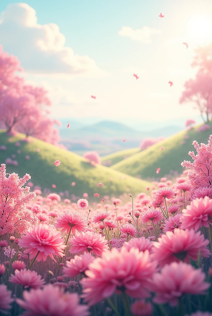 flowery landscape with pink tones