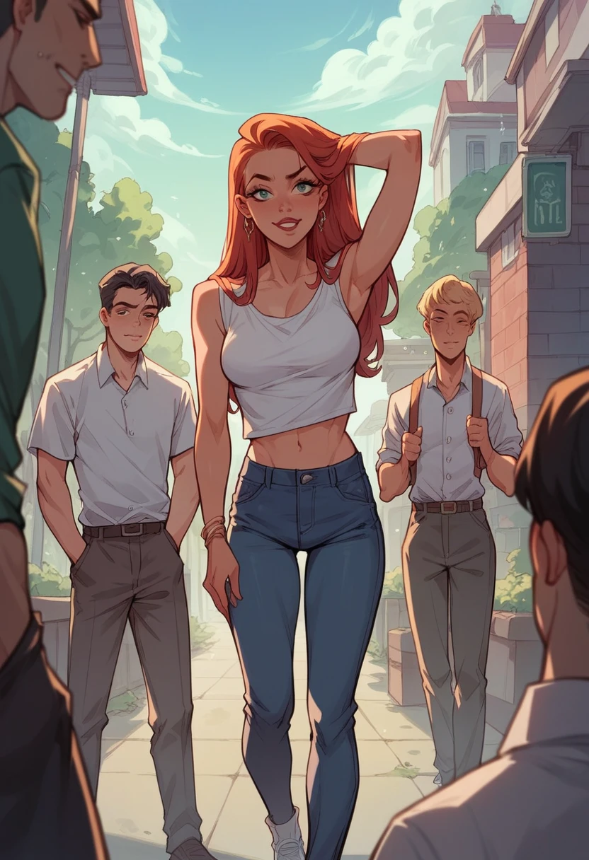 ****high school group, different ethnicity, different look, comics style ,
