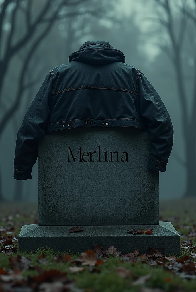 Tombstone with jacket, above her and with the name Merlina