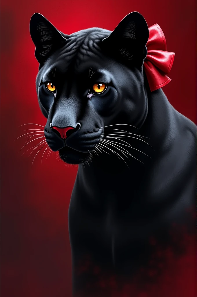 Create a panther with a red bow on its ear, written red velvet 