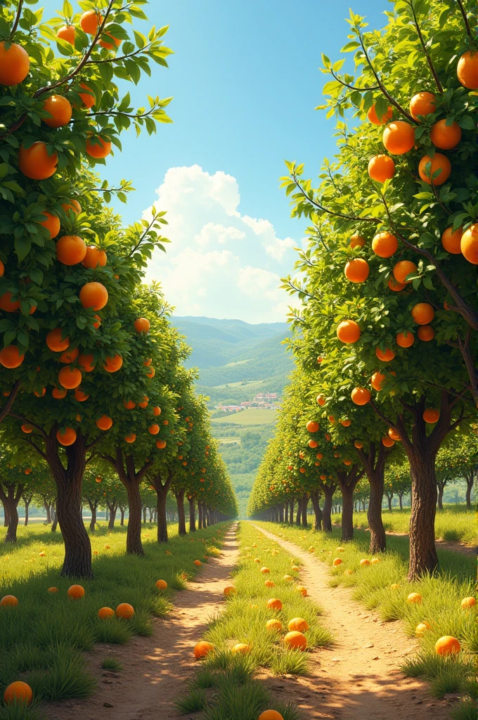 Verger avec des fruits du soleil