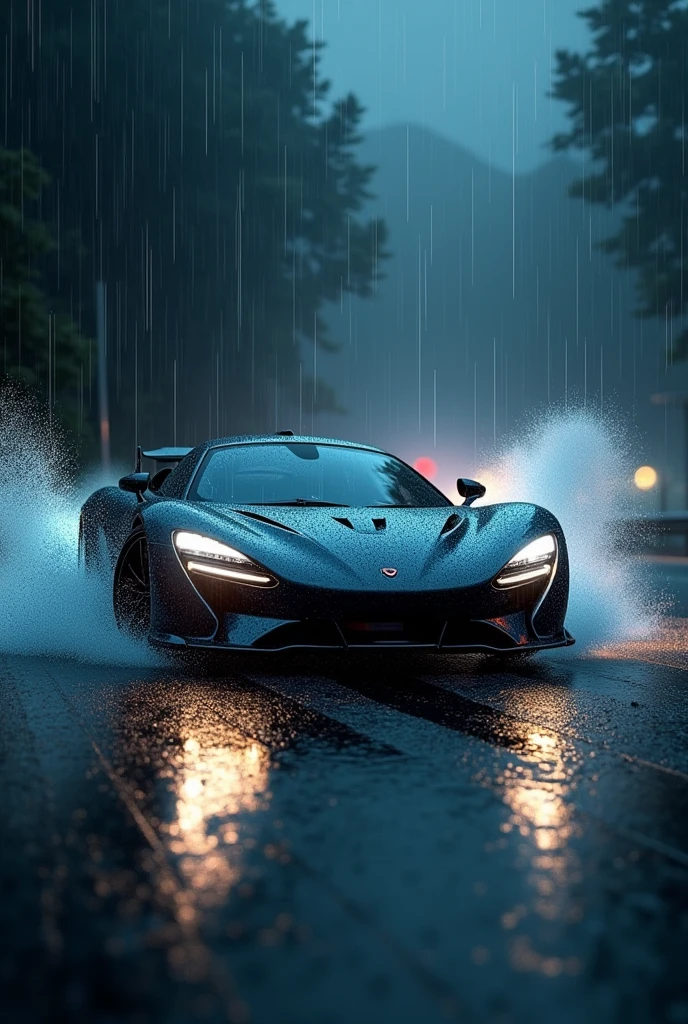 A car running in weater