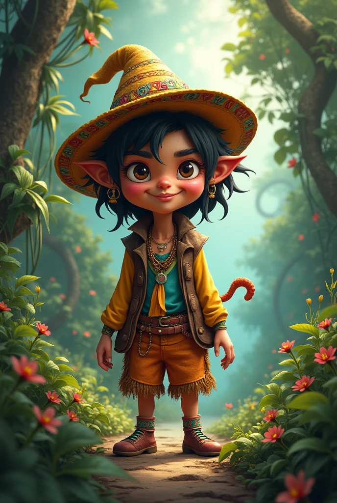 Create that same Brazilian with the look of someone who is going to get up to mischief, fable style
