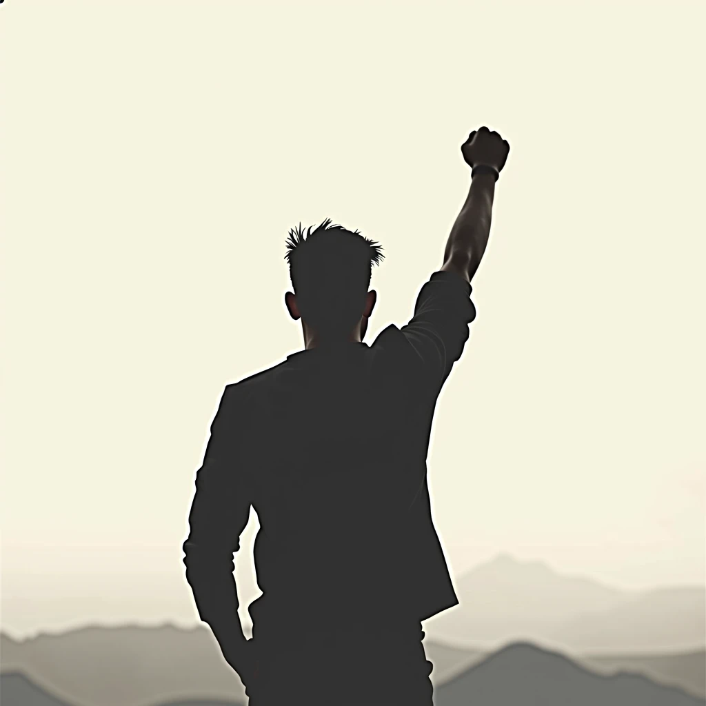 silhouette of a man from behind with his arm raised