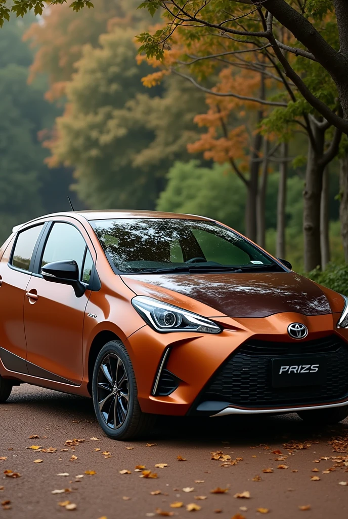 Je veux voir une voiture yaris. Que l’exterieur de la voiture soit un melange de marron foncé, marron clair et blanc. Et que les fauteuils de la voiture ainsir que les tapis soient en cuir. Toujours en marron. Je veux que ce soit beau , fun et elegant.
