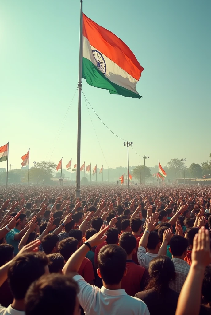 100000 of people salute in single flag and flag was fly in top of the tamilnadu polytical party flag colour is tvk vijay