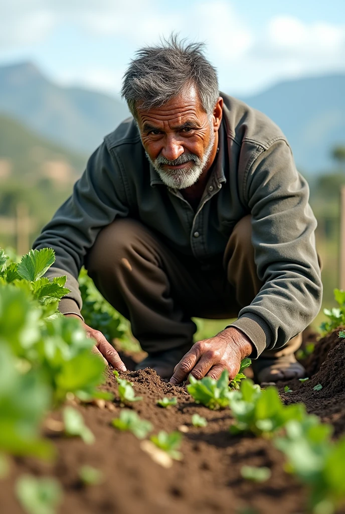 man,cultivating,crouched, vegetables, On foot, walking, laterally, without looking at the camera, peruvian, bright day, bottomless, png, transparent,