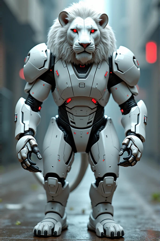 A burly white cat shaped like Iron man 