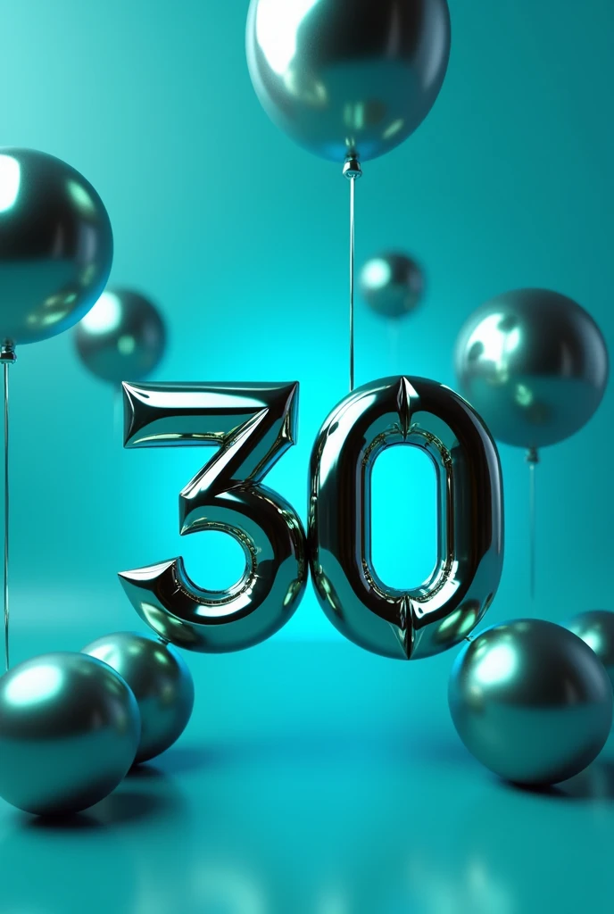 Logo 30 years, typography with blue and green metallic balloons