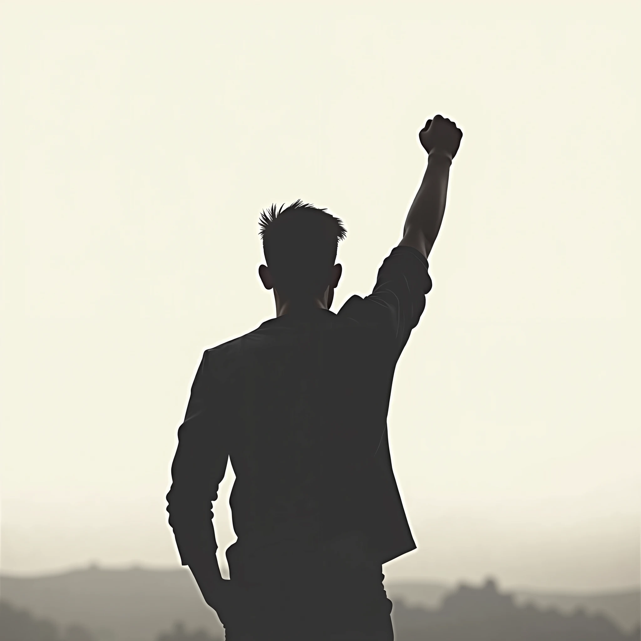 silhouette of a man from behind with his arm raised