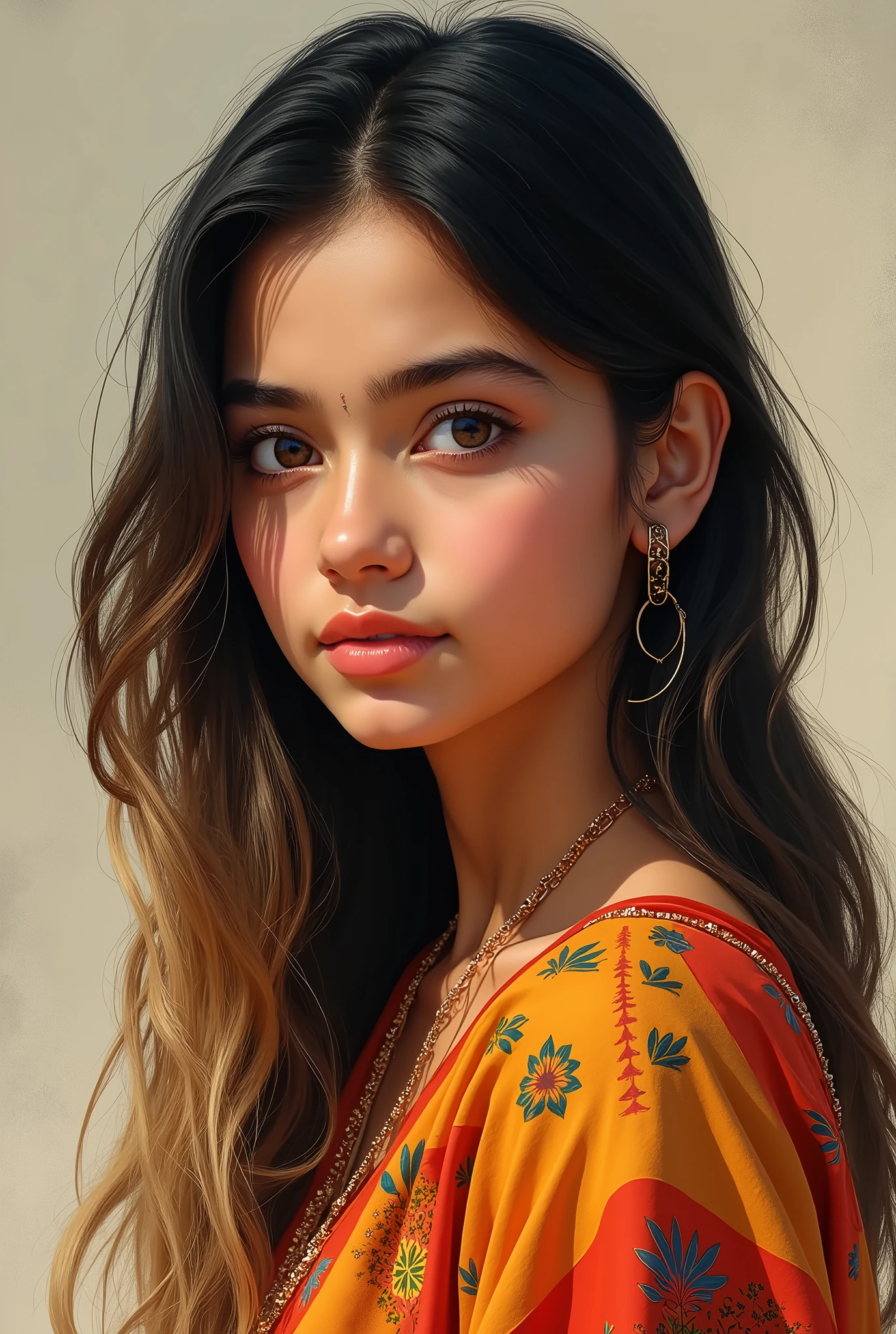 15 years  girl Name Shruti Sharma Eye colour blond Black hair In kurti
