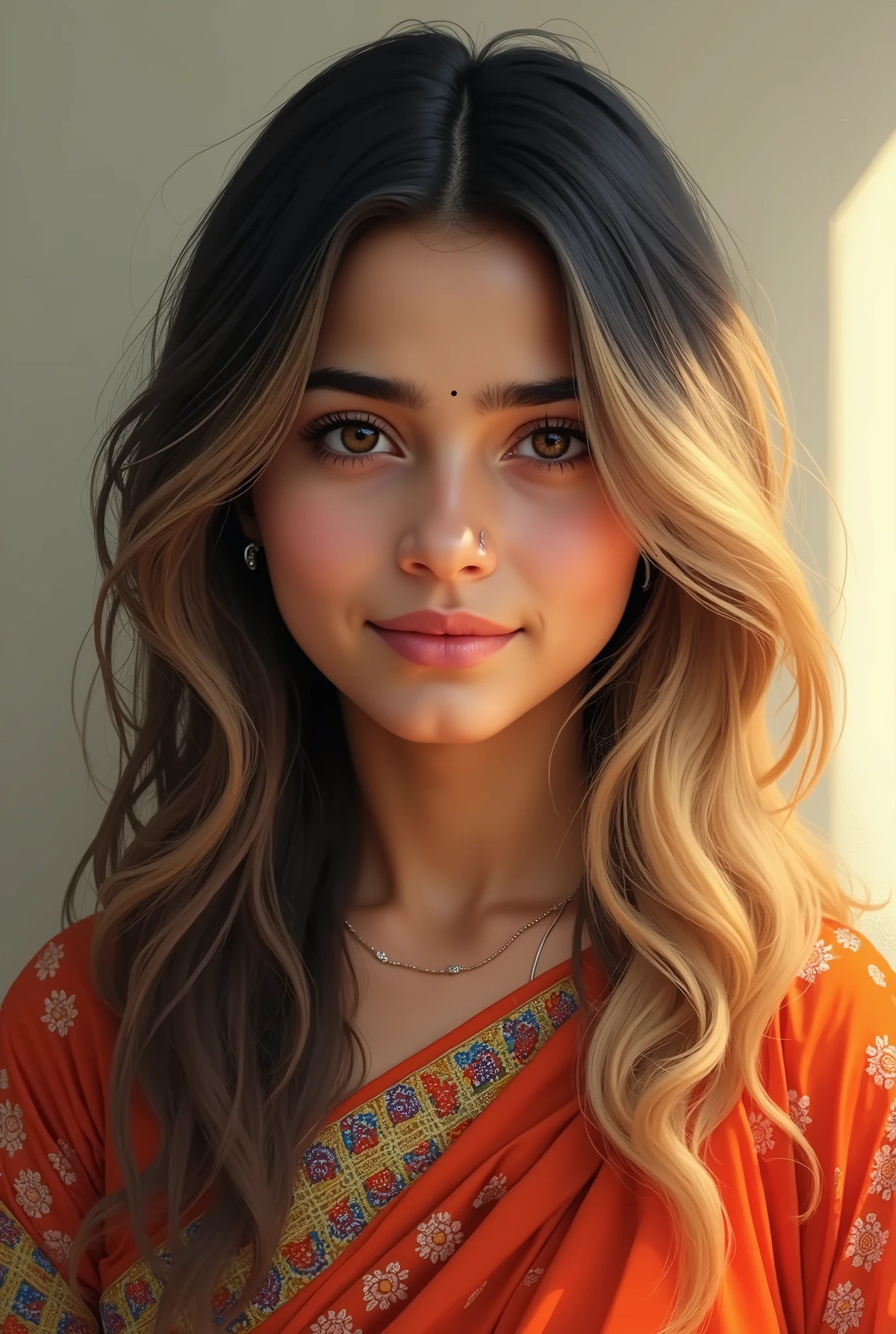 15 years  girl Name Shruti Sharma Eye colour blond Black hair In kurti
