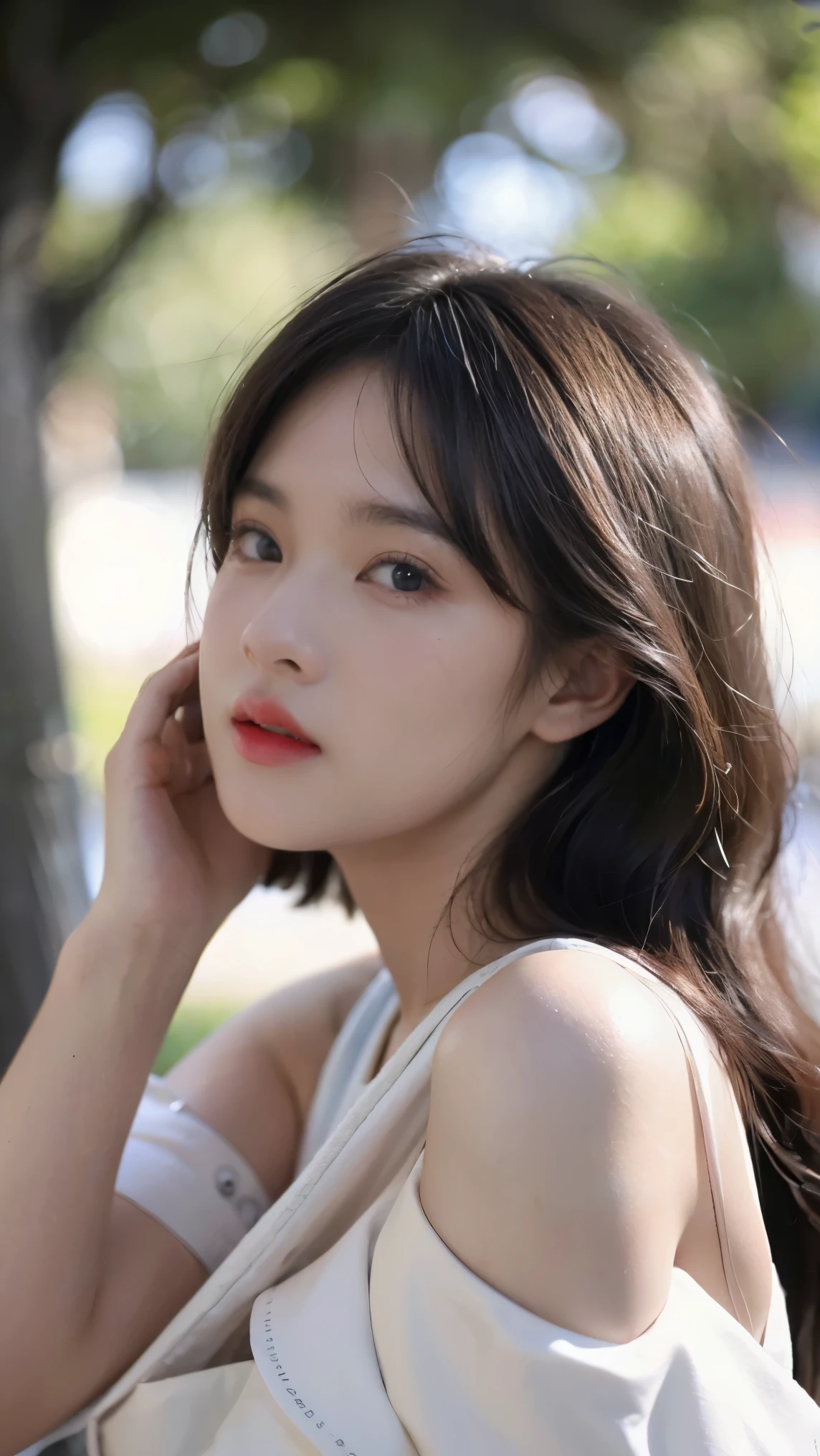 beautiful girl, 21yo gir, soft light from the side, portrait jisoo blackpink, ulzzang, kim doyoung, thoughtful, jinyoung shin, soft portrait shot 8k, soft morning lighting, park ji-min, beautiful image, beautiful cute, photoshoot, tzuyu from twice, hand on cheek, sun yunjoo