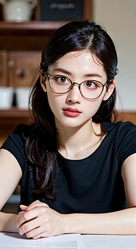Very detailed CG Unity 8k 4k, highest quality, Very detailed, Tabletop, Realistic, Like the picture, Very detailed cute girl, Age 25, alone, 1 female, Upper Body, huge, Iris, sporty, glasses