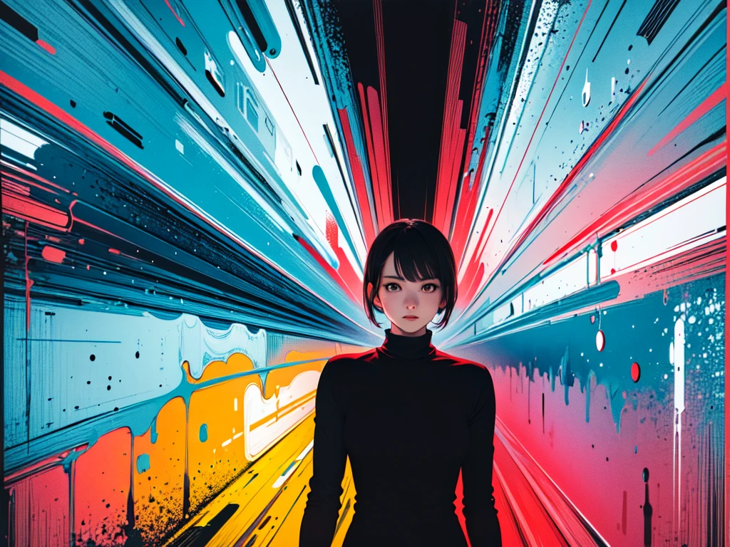 (masterpiece, best quality, ultra high res:1.2), 1girl, (abstract art:1.3), half demon
