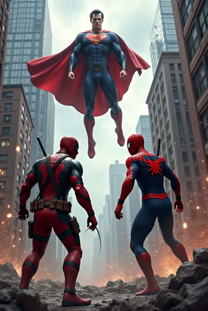 Photo of Deadpool with spider man fight and Superman