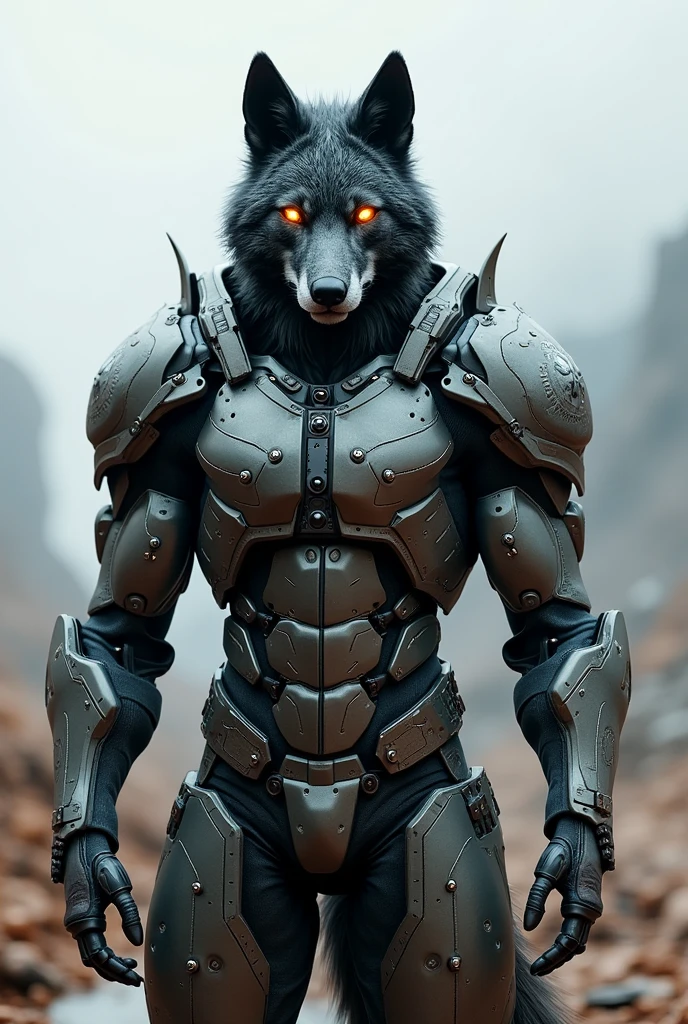 Furry,wolf,protogen armored,wearing battle mask