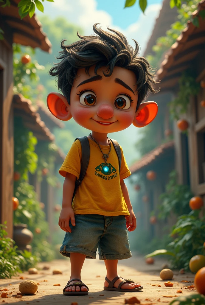 A Brazilian boy with a big nose looks like he&#39;s going to get up to mischief, fable style