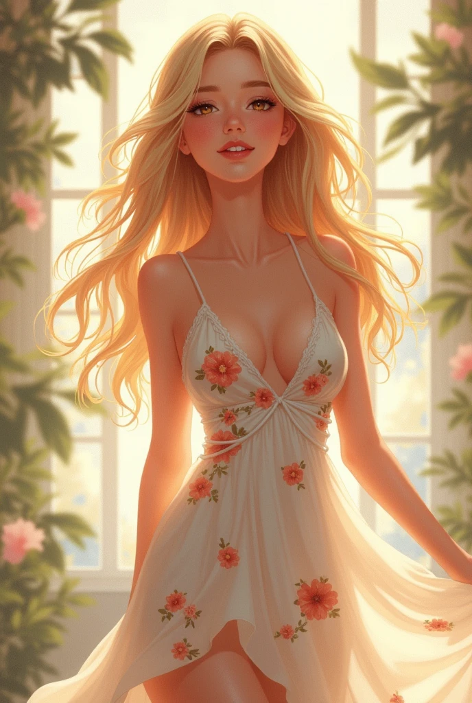 ((best quality)), ((masterpiece)), (detailed), (((perfect face))), 18yo teen girl, skinny waist, skinny thighs, park, ((transparent sundress)), (shy smile), ((hands fingering)), ((sitting)), (((upskirt))), (((no panties))), (((no bra))),blonde