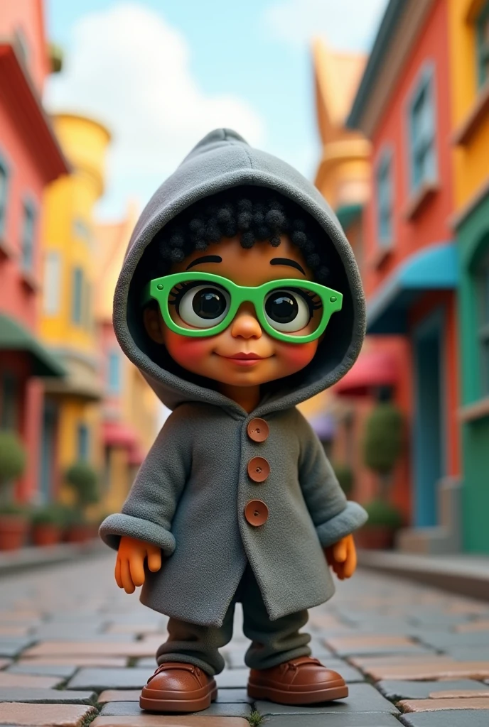 Enrique Sesame Street doll with a gray hood and green sunglasses