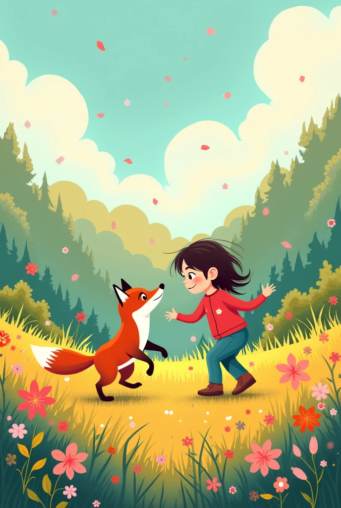 playing with a fox in 2d drawing