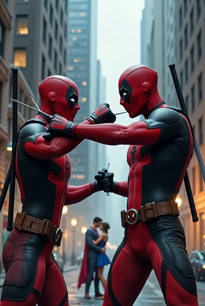 Photo of Deadpool  with spider man  fight and Superman kissing 