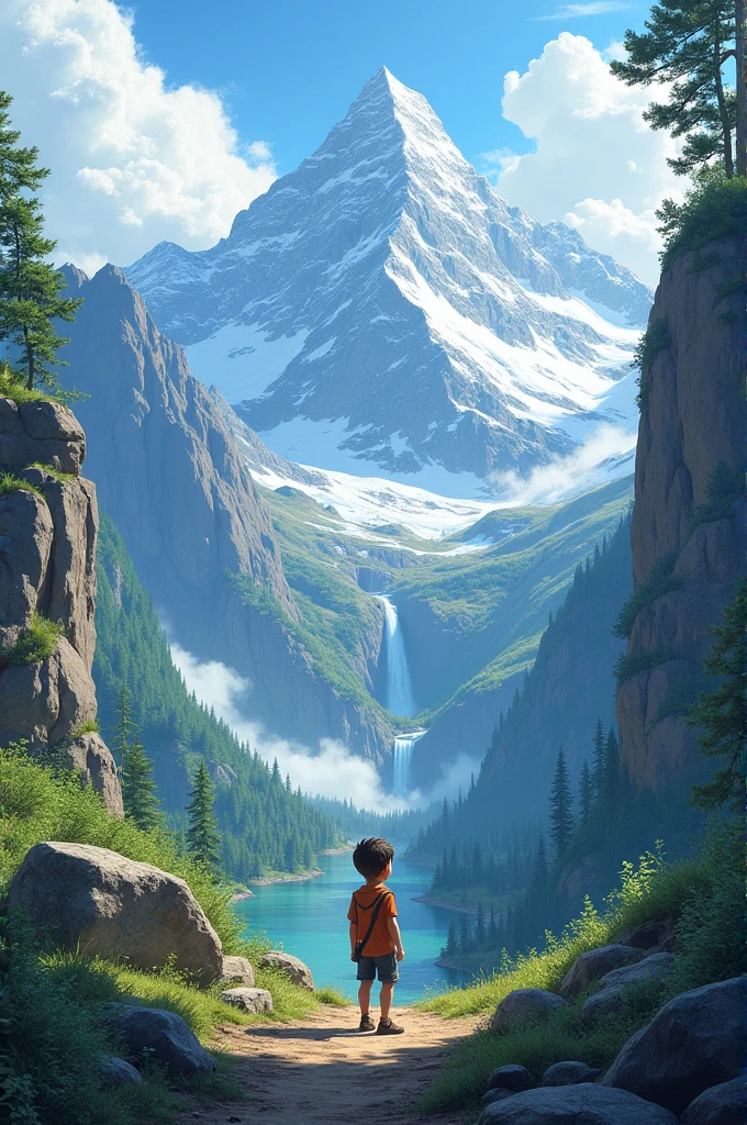 Boy in mountain 
