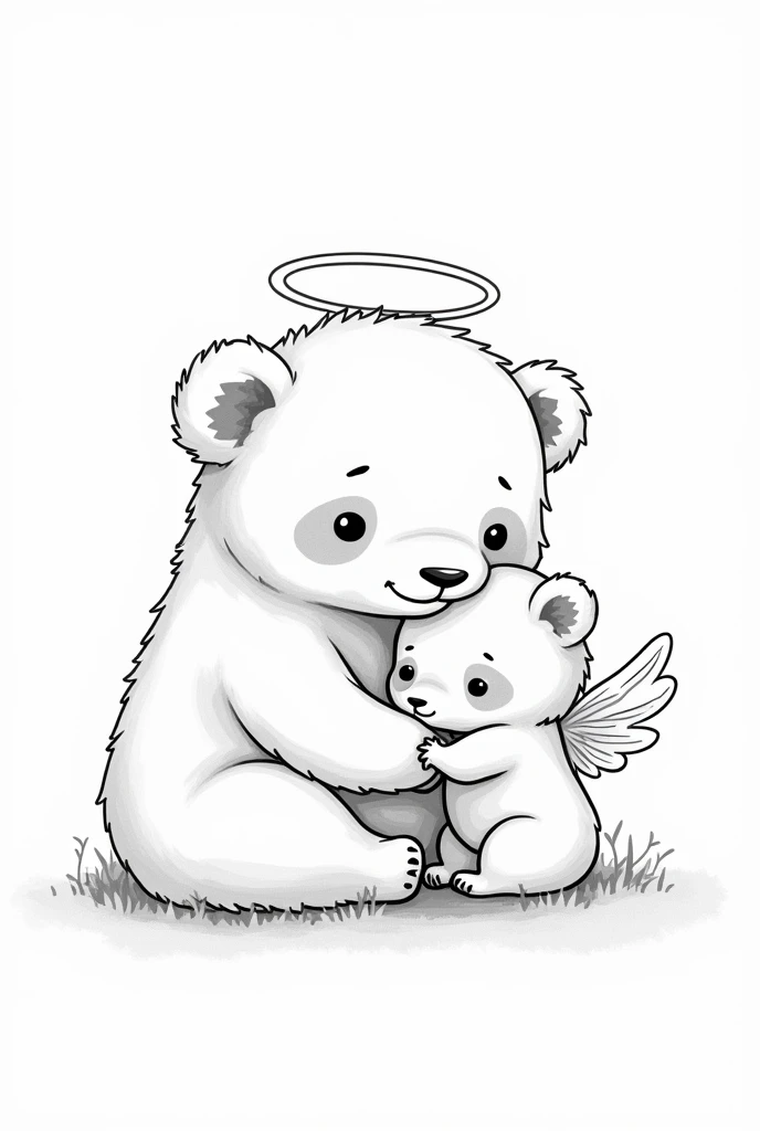 Mama panda and her angel panda happy in black and white lines