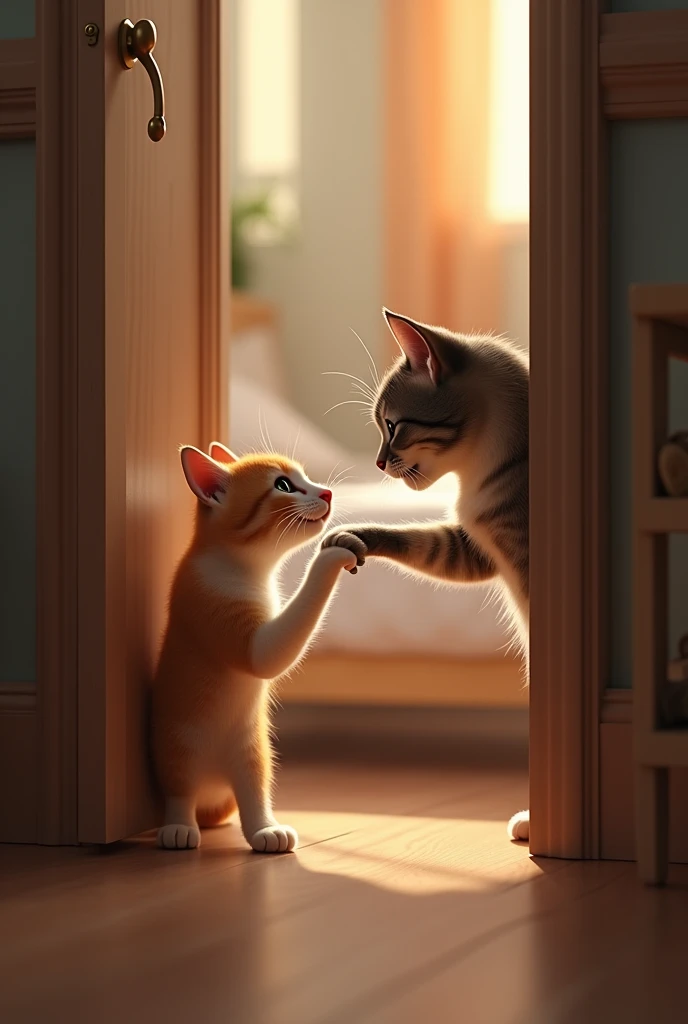 Mother cat knocks on kitten&#39;s room