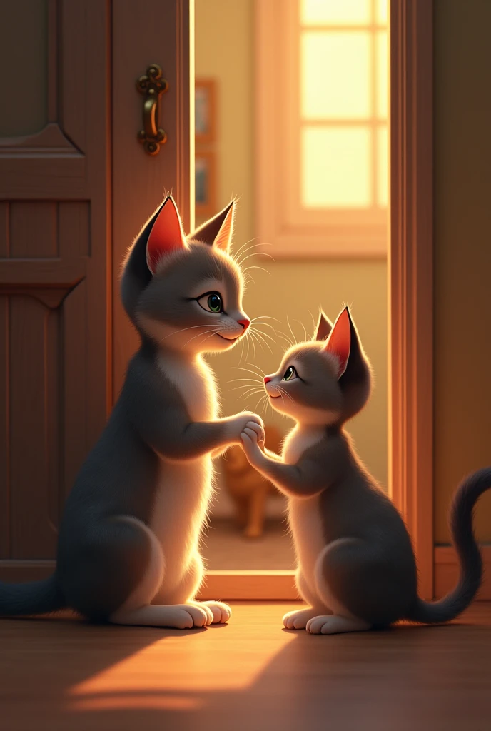 Mother cat knocks on kitten's room