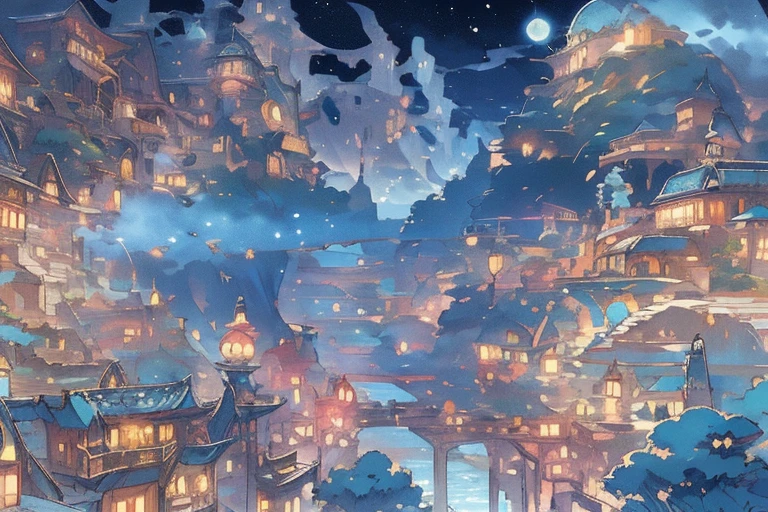new Hayao Miyazaki, Bright colors, Beautiful and detailed characters, Whimsical landscapes, great atmosphere, gentle soft lighting, Ethereal music, Fantastic creatures, intricate details, hand drawn illustration, complicated pattern, A fascinating storyline, Fantasy elements, vast scenery, light wind, Delicate cherry, flowing river, towering mountain々, Peaceful village, mysterious forest