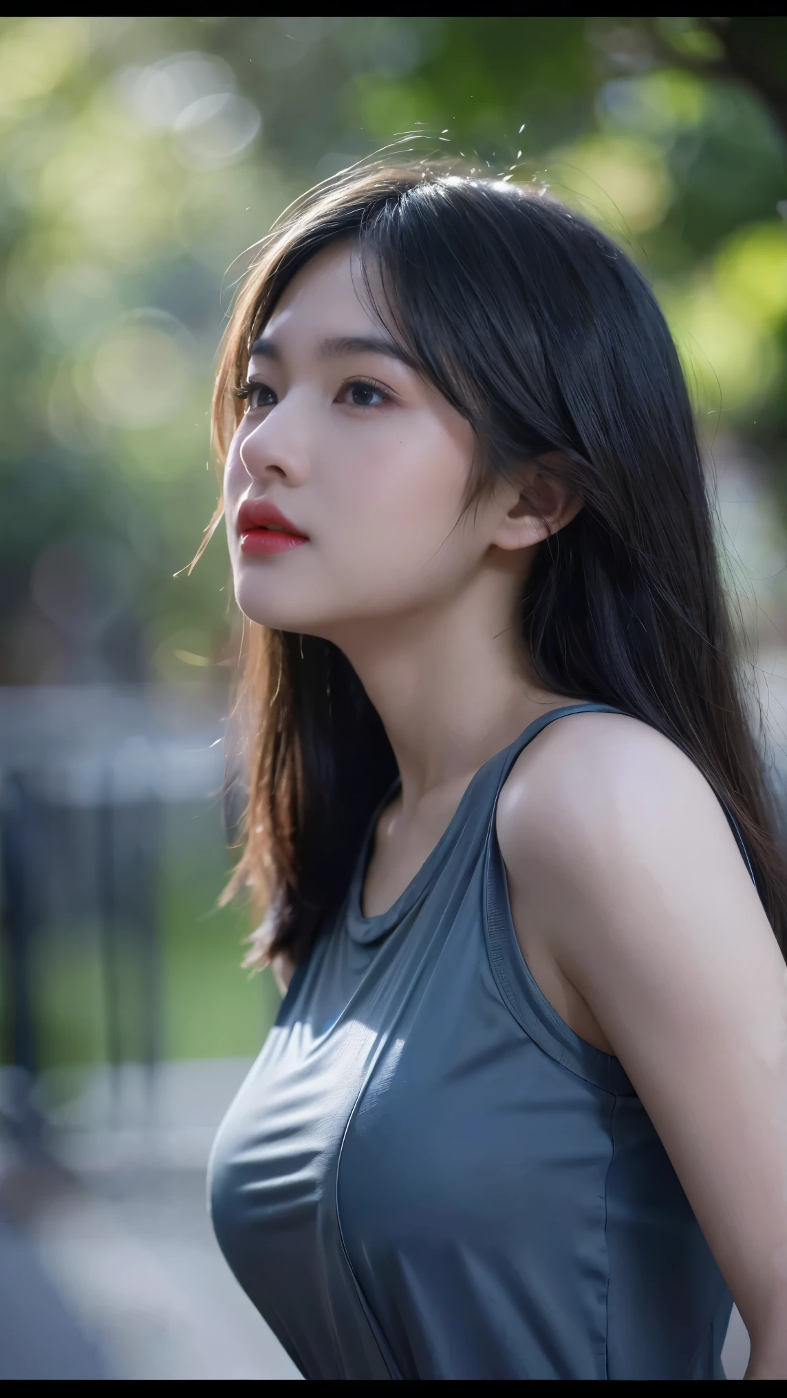 Realistic photo in blue tones, a beautiful Asian girl wearing a dark grey top and a black short skirt, she has long hair, analog photo, candid, fantasy portrait, horizon, 20yo female, high skin details.
Flowers, concentrated, looking up, dramatic, real photo, golden ratio, sci-fi, sleeveless, modern, 1girl, solo, ,masterpiece, high quality, highres, absurdres, high details,8k,HDR,raw photo,realistic, bokeh, shallow depth of field, beautiful eyes, high detail eyes, beautiful face, high detail face, high detail skin, beautiful hands, beautiful fingers, beautiful eyelashes, fingernails, aestheticism, cinematic, elegant pose,